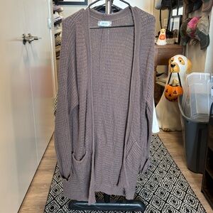 Pink Rose Taupe Long Knit Cardigan